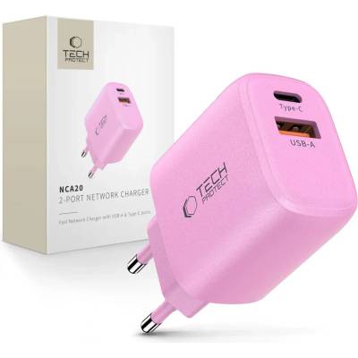 Tech-Protect nca20 Захранване за мрежа с 2 порта pd 20w / qc3.0 светлорозово (5906302330645)
