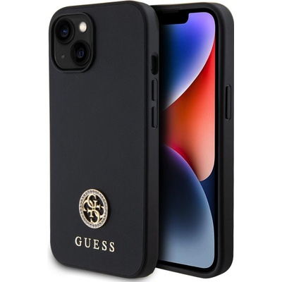 Guess PU 4G Strass Metal Logo iPhone 15 Černé