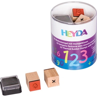 Heida dřevěná razítka v boxu 15ks Matematika + poduška