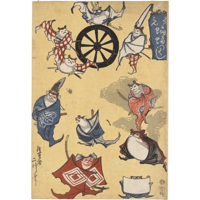 Utagawa Kunijoši - Karikatury koček ve stylu divadla kabuki (A3)
