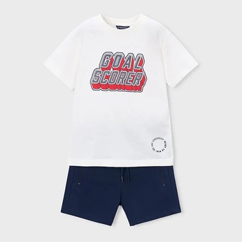 Mayoral Комплект бяла тениска и къси панталони в тъмносиньо за мини момче Mayoral