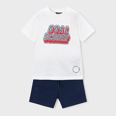 Mayoral Комплект бяла тениска и къси панталони в тъмносиньо за мини момче Mayoral