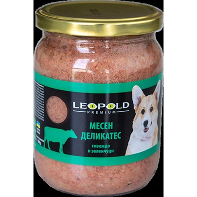 Leopold Dog - Пълноценна консервирана месна храна за кучета в зряла възраст, месен деликатес с говеждо и зеленчуци, 6 х 500гр