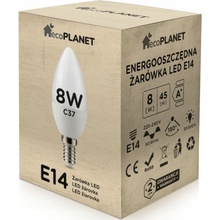 ecoPLANET LED žiarovka E14 sviečka 8W 700lm teplá biela