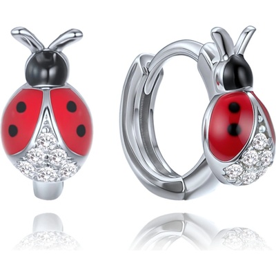 Minet Dětské stříbrné náušnice červené berušky vykládané zirkony JMAD0062SE00