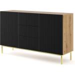 BIM Furniture Комод Ravenna B 150 2D3S фрезован фолиран MDF, дъб артисан/черен мат/злато (RAVENNACABOAKBMGF)