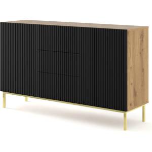 BIM Furniture Комод Ravenna B 150 2D3S фрезован фолиран MDF, дъб артисан/черен мат/злато (RAVENNACABOAKBMGF)