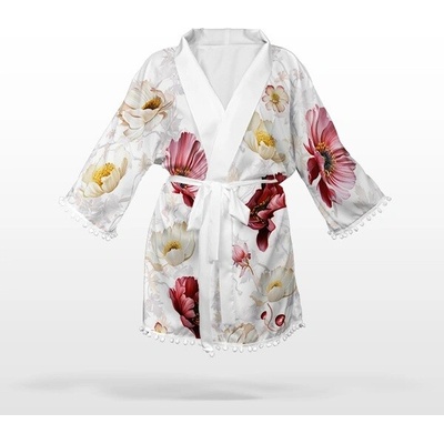 Takoy Panel se střihem 2XL šifon / silky kimono maxi vzor máky 3D - prodloužený střih