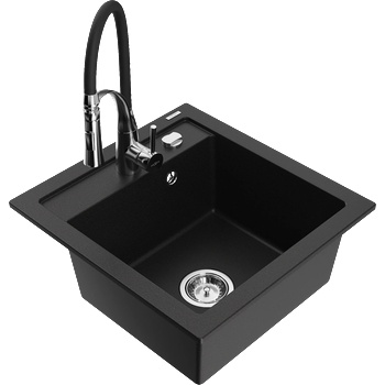 Mexen Vito гранитна мивка с 1 отделение с кухненски смесител Aster, черен - 6503-77-73450-07 (6503-77-73450-07)