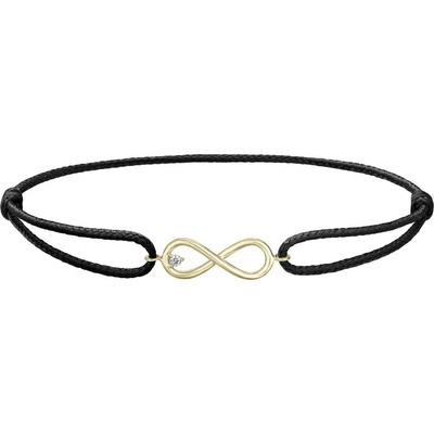 Tiami provázkový náramek Infinity ze žlutého zlata s diamantem černý BIFFY2212
