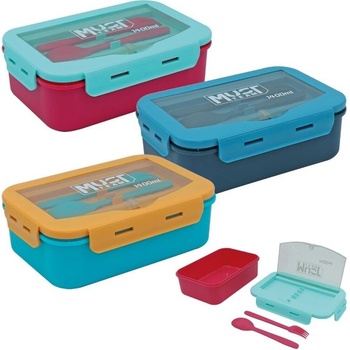 MUST Team desiatový box s vidličkou a lyžicou 1400 ml tyrkysovo-horčicový