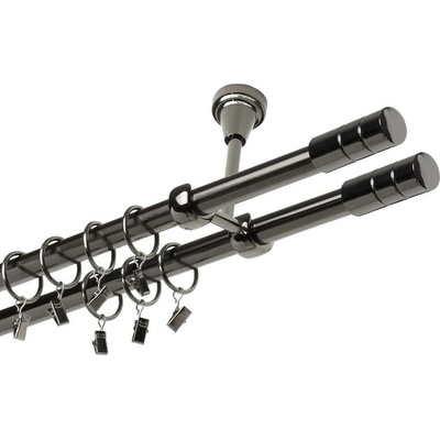 OK-GarnýžeCZ - Garnýž kovová dvouřadá 19mm Cylinder double onyx 480 cm do stěny / kroužky s žabkou