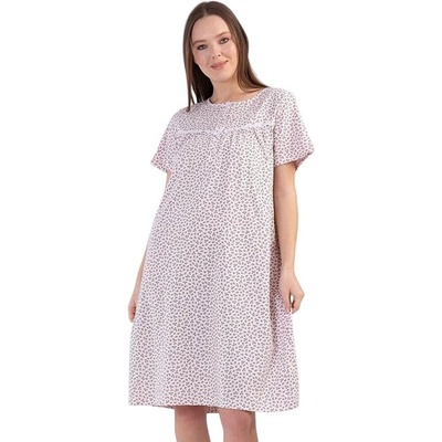 Памучна нощница в розово с малки цветенца и дантела