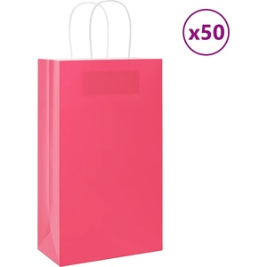 vidaXL Хартиени торбички 50 бр с дръжки розови 21x11x36 см (4101659)