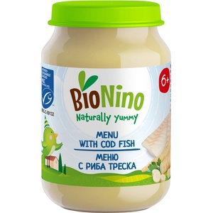 BioNino Био пюре BioNino - Риба треска със зеленчуци, 6 м+, 190 g (F06030012A0009) - baby