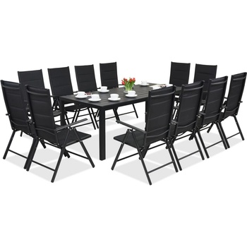 Garden Point Алуминиева градинска мебел Polywood с голяма маса Verona за 12 човека Garden Point черна (GAP321SD-12)