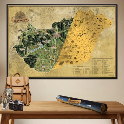 Stieracia mapa Maďarska DELUXE XL - zlatá