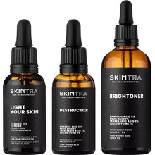 SkinTra Očistenie a rozjasnenie Brightoner kyselinové tonikum 100 ml + Destructor kyselinový peeling 30 ml + Light Your Skin sérum s vitamínom C 30 ml darčeková sada