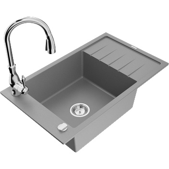 Mexen Elias гранитна мивка с 1 камера и отцедник и кухненски смесител Savita, сив - 6511-71-672601-00 (6511-71-672601-00)