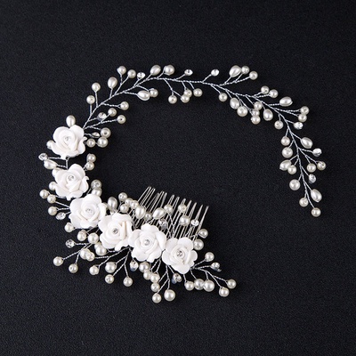 Naishide Jewelry Svatební ozdoba do vlasů KVĚTY S PERLAMI A KAMÍNKY - bílá