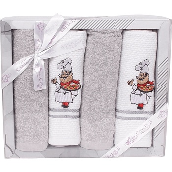 Image 1 of Кухненски кърпи в сиво и бяло с готвач - 4 броя