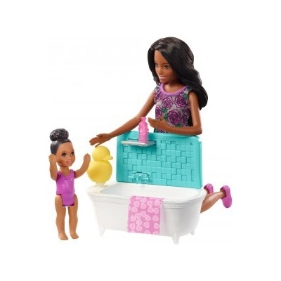 Barbie chůva herní set černoška s vanou