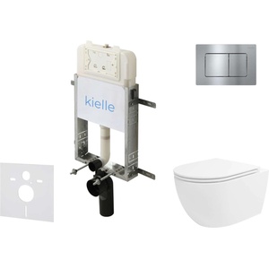 kielle Genesis New - Комплект структура за вграждане, тоалетна чиния Oudee Vortex, Rimless+, SoftClose седалка и бутон Gemini New III, лъскав хром 30528SZ35 (30528SZ35)