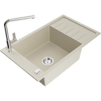 Mexen Elias гранитна мивка с 1 камера с отцедник и кухненски смесител Flora, бежов - 6511-69-670401-00 (6511-69-670401-00)