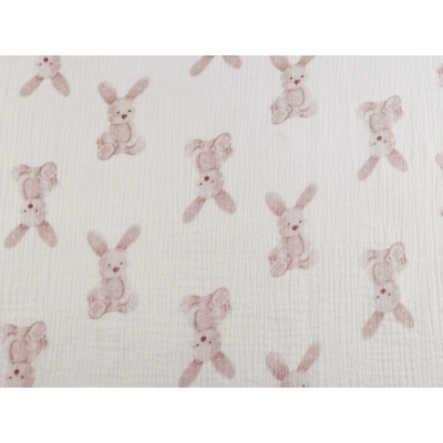 Mušelín / dvojitá gázovina zajíček Varianta: bunny bílá béžová, Balení: 1 m