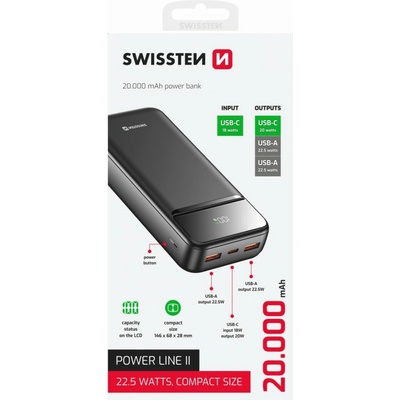 Swissten Power Line II 20000 mAh čierna