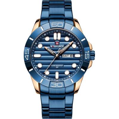 Naviforce Мъжки часовник Naviforce Jemadar, Неръждаема стомана, Син / Розово злато (NAVIFORCE-9198-BLUE-GOLD)