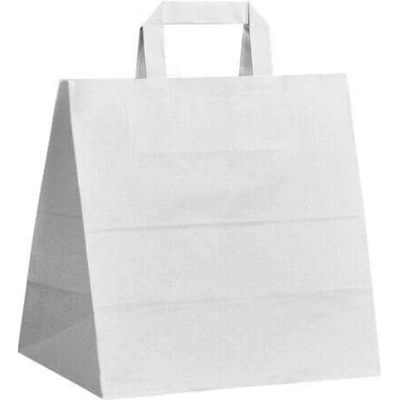 Papírová taška bílá Takeaway 260x170x250 mm s plochým uchem