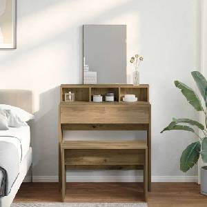 vidaXL Табуретка за тоалетка, дъб артизан, 70x35x45см, инженерно дърво (857042)