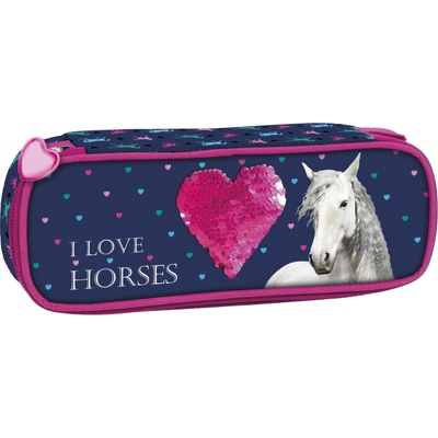 DERFORM Овален ученически несесер Derform Horses - с 1 цип (66964)