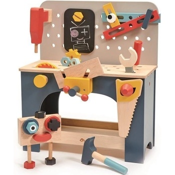 Tender Leaf Toys dřevěná dílna s robotem Table top Tool Bench s nářadím a stavebnicí