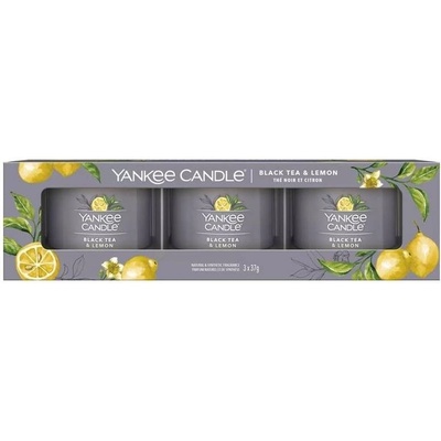 Yankee Candle Комплект Black Tea & Lemon - Ароматна свещ, 3 х 37 g