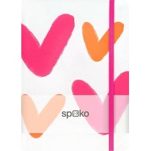 SPOKO Creative zápisník A5 linajkový so šnúrkou a gumičkou pevná väzba biely s motívom srdca 14,5x21cm 96 listov