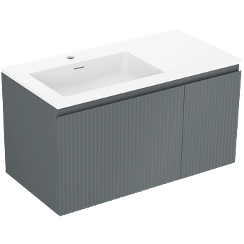 Mexen Rivel шкаф за баня 90 см с мивка Otis лява, 1S, 1D, рифелован, графит мат/бял (91A23-09047-3-BBFF66-W18L01)