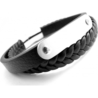 Steel Jewelry pánský černý kožený náramek s kombinací chirurgické oceli NR180412