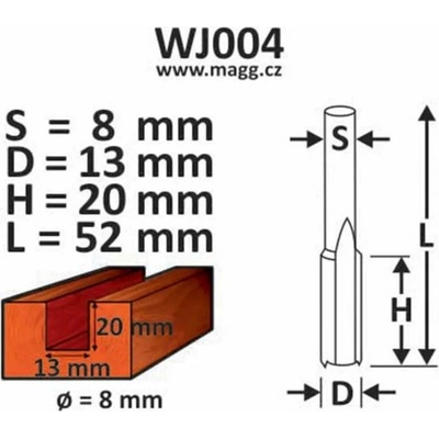 Fréza do dřeva D=13, H=20, L=52, S=8 mm