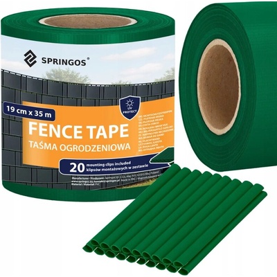 Springos Лента за ограда Springos, 19cmx35m, 450g/m2, 20 крепежни скоби, Тъмнозелен (FN0008)