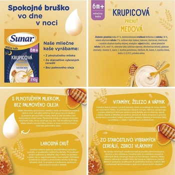 Sunar mléčná krupicová kaše na dobrou noc mix příchutí 6 x 210 g