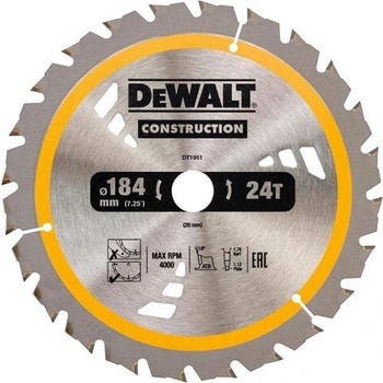 DEWALT Диск циркулярен Dewalt DT1951 за дърво 184x20x1.8мм, 24z (DT1951)