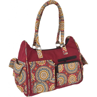 Sanu Babu Vínová bavlněná kabelka s potiskem mandal na zip 34x17x27cm + 25cm ucha