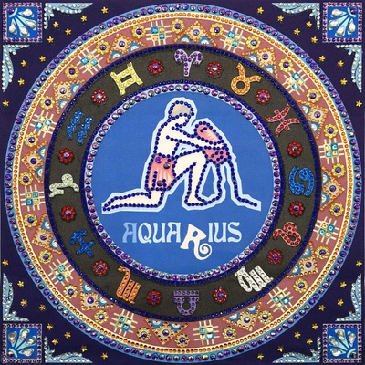 Диамантен Гоблен "Зодия Водолей" - 35 x 35 см, Специални мъниста