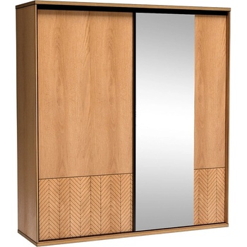 Jarstol Гардероб с плъзгащи врати и огледало Fonti F-11 дъб карамел / декоративен принт рибена кост