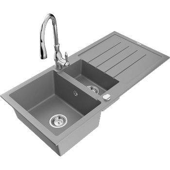 Mexen Andres гранитна мивка с 1, 5 камери с отцедник и кухненски смесител Savita, сив - 6515-71-672601-00 (6515-71-672601-00)