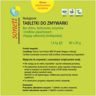 Sonett Tablety do umývačky riadu ekologické 80 ks