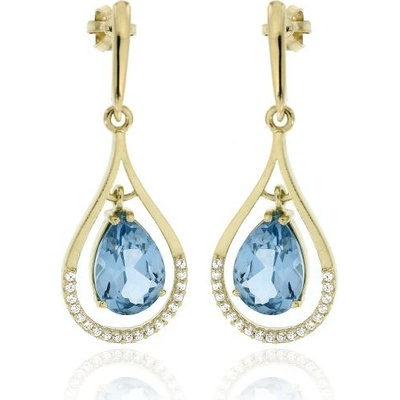 Zlatnictví U Kostela zlaté visací náušnice s modrým kamenem 227žm