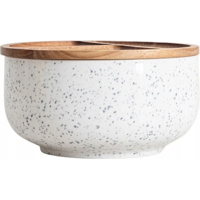 HOMLA Mísa CAVIANO kulatá s akáciovým víkem s tečkami 24 x 13,5 cm